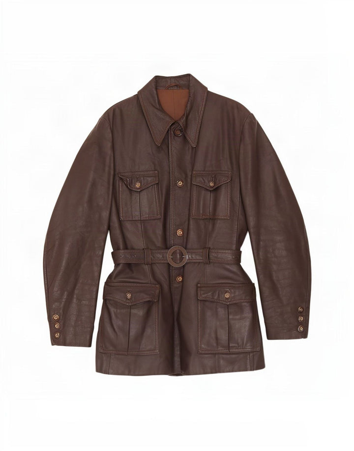 manteau en cuir femme vintage UK 12 Brun moyen