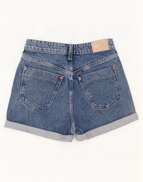 Zara Short en jean taille haute pour femme EU 38 Small W28 Bleu Coton