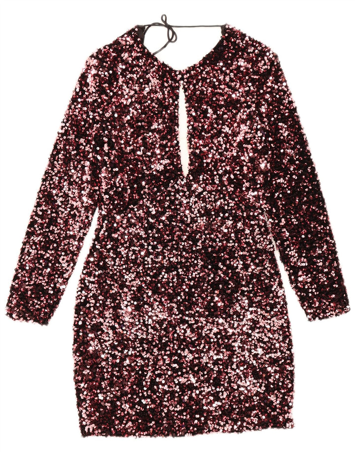 Zara Robe fourreau à manches longues pour femme UK 8 Petit Polyester Rose