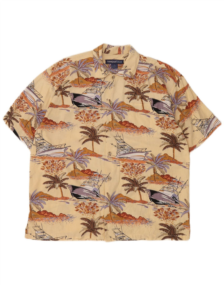 NEWPORT Chemise à manches courtes pour homme à motif abstrait jaune moyen hawaïen
