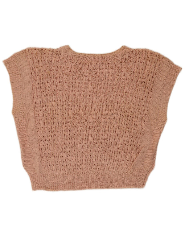 vintage Womens Crop Vest Débardeur UK 12 Rose Moyen