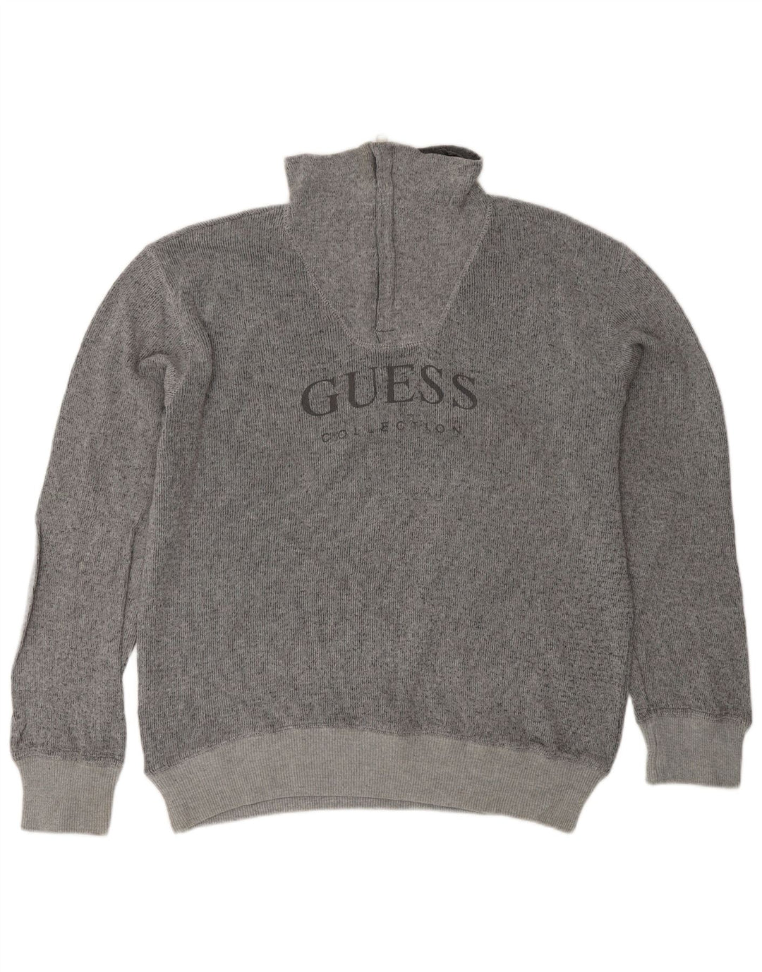 Guess Pull graphique à col zippé pour hommes, grand coton gris