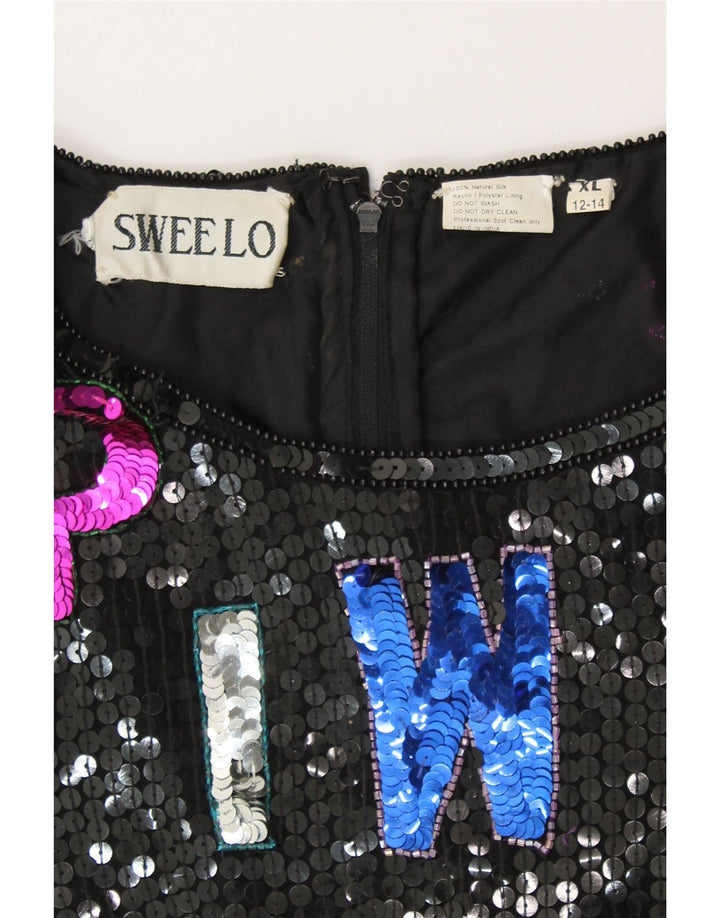 SWEELO Robe fourreau graphique pour femme UK 18 XL Soie noire