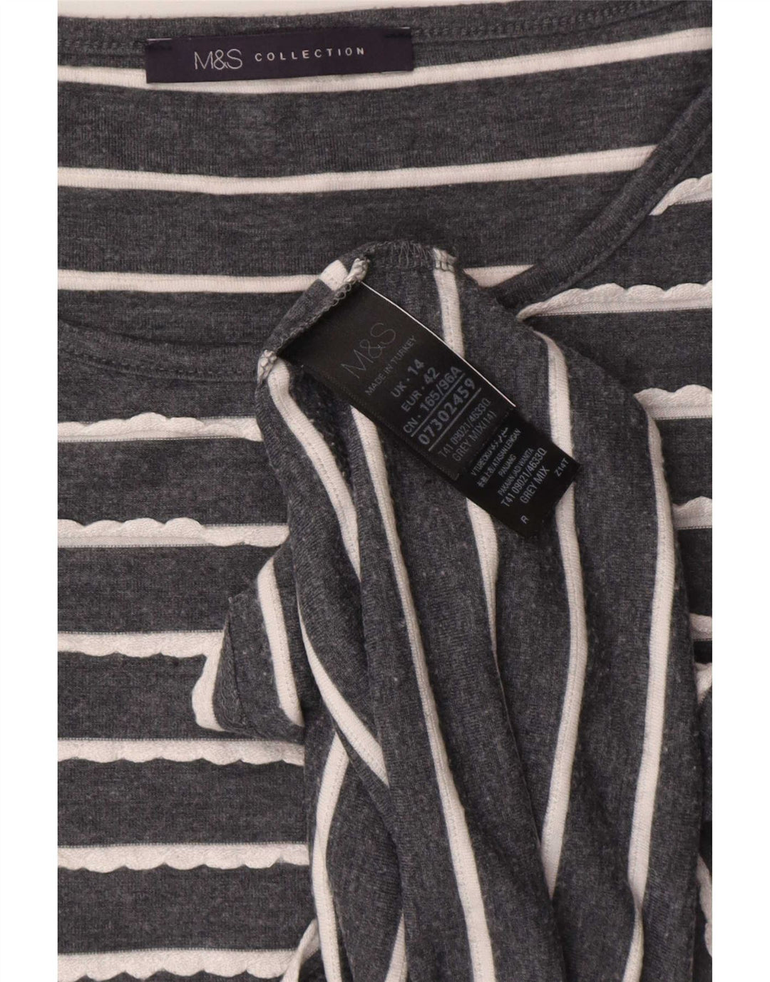 Marks & Spencer Haut pour femme à manches 3/4 UK 14 Large Viscose rayée grise