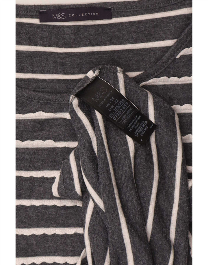 Marks & Spencer Haut pour femme à manches 3/4 UK 14 Large Viscose rayée grise