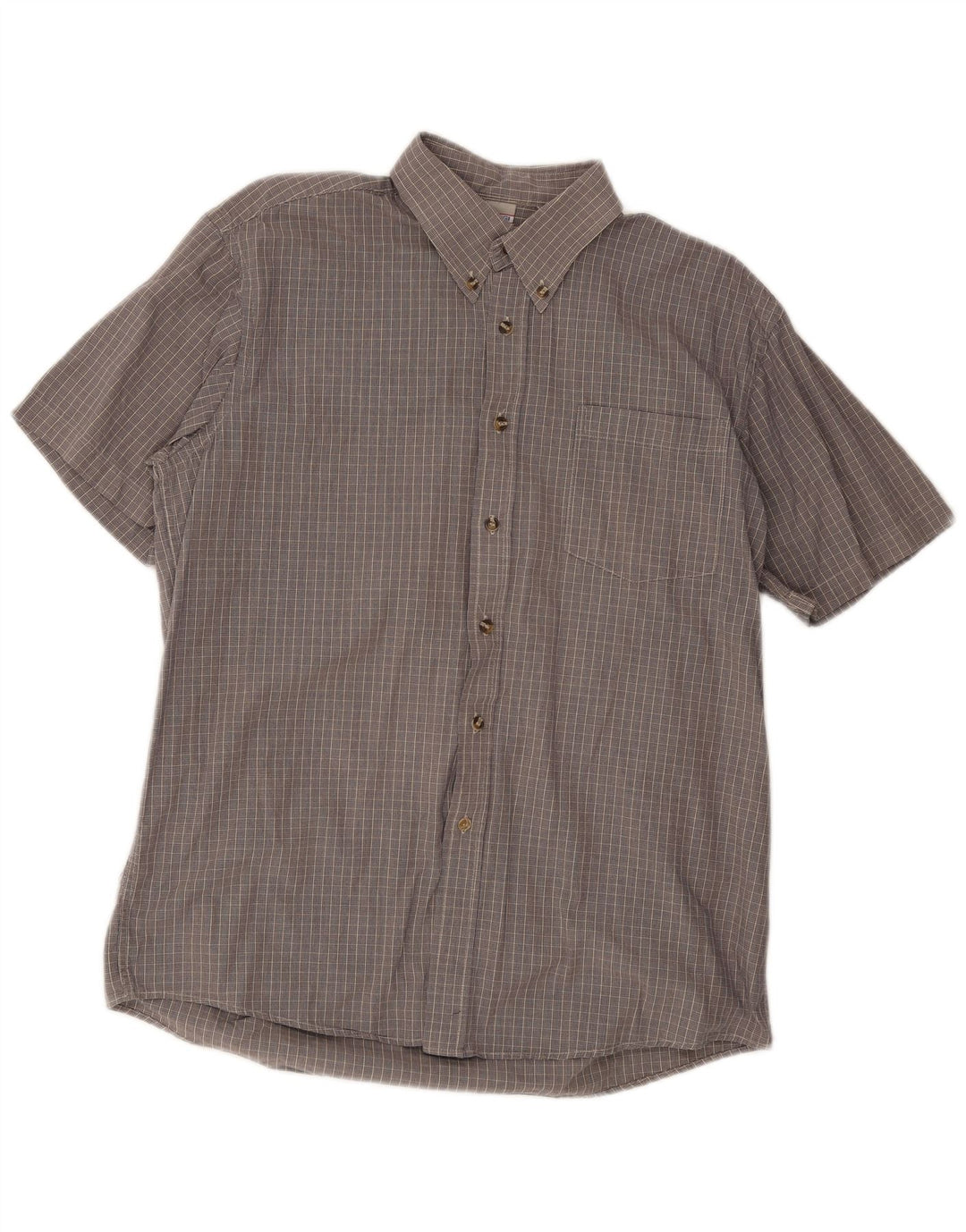 Brugi Chemise à manches courtes pour homme Taille 41 Grand coton à carreaux gris