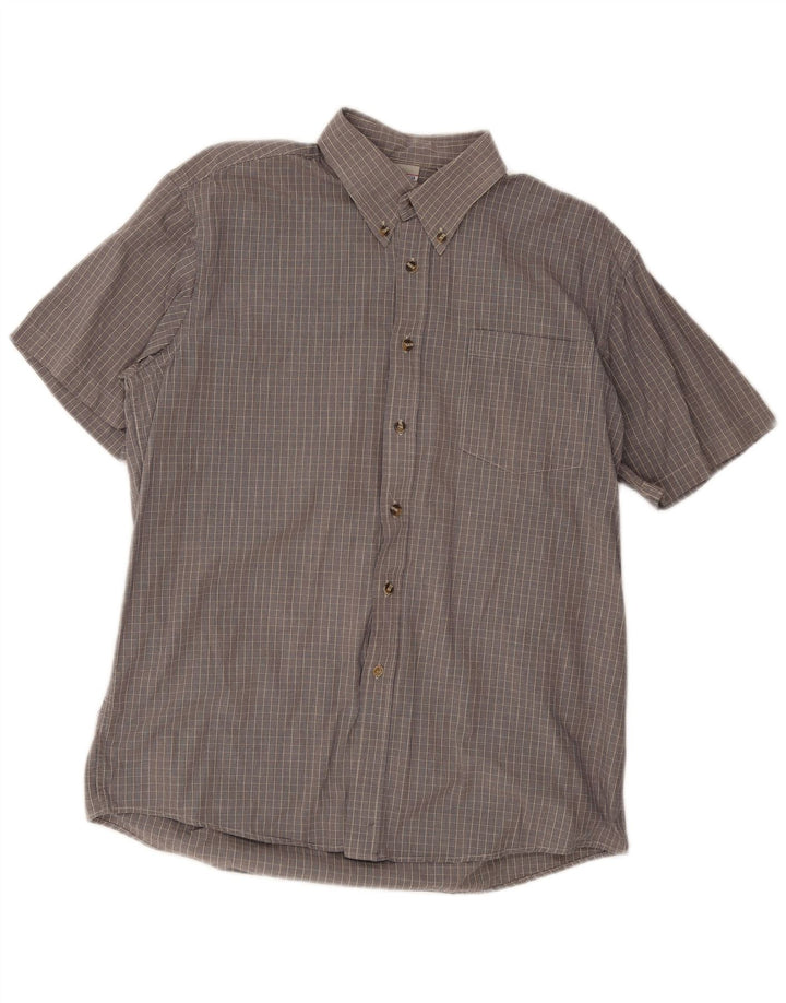 Brugi Chemise à manches courtes pour homme Taille 41 Grand coton à carreaux gris