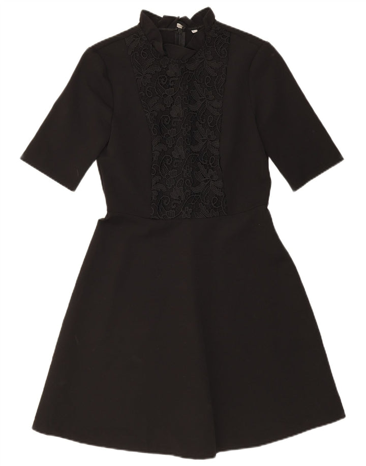 ZARA Robe trapèze pour femme UK 10 Petit polyester floral noir