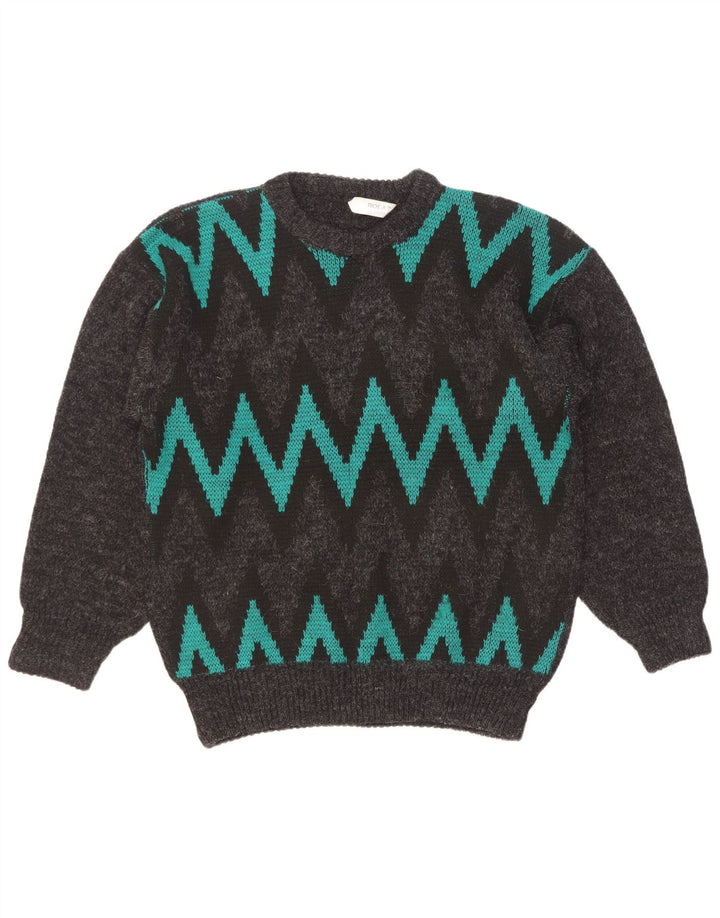 Pull vintage pour homme à col rond, grande taille, motif chevron gris