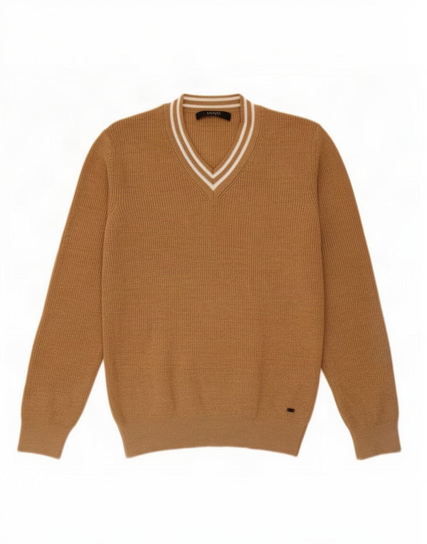 Liu Jo Mens V-Neck Jumper Sweater Medium Brown Acrylic