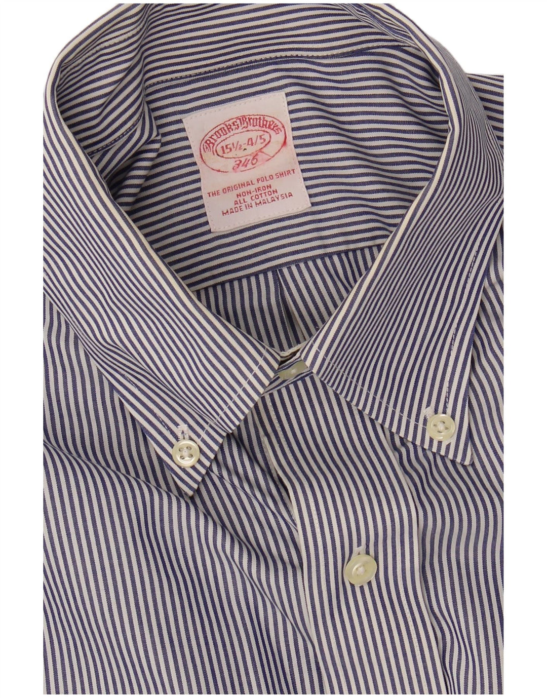 BROOKS BROTHERS Mens NON - IRON Shirt Size 15 1/2 Medium Navy Blue Striped