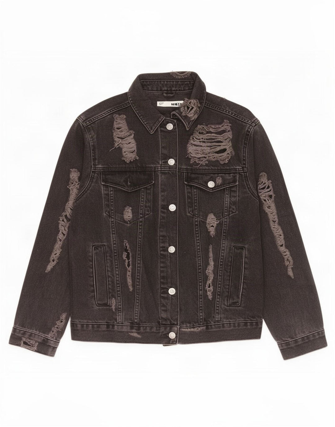 Topshop Veste en jean surdimensionnée en détresse pour femme UK 10 Petit coton noir