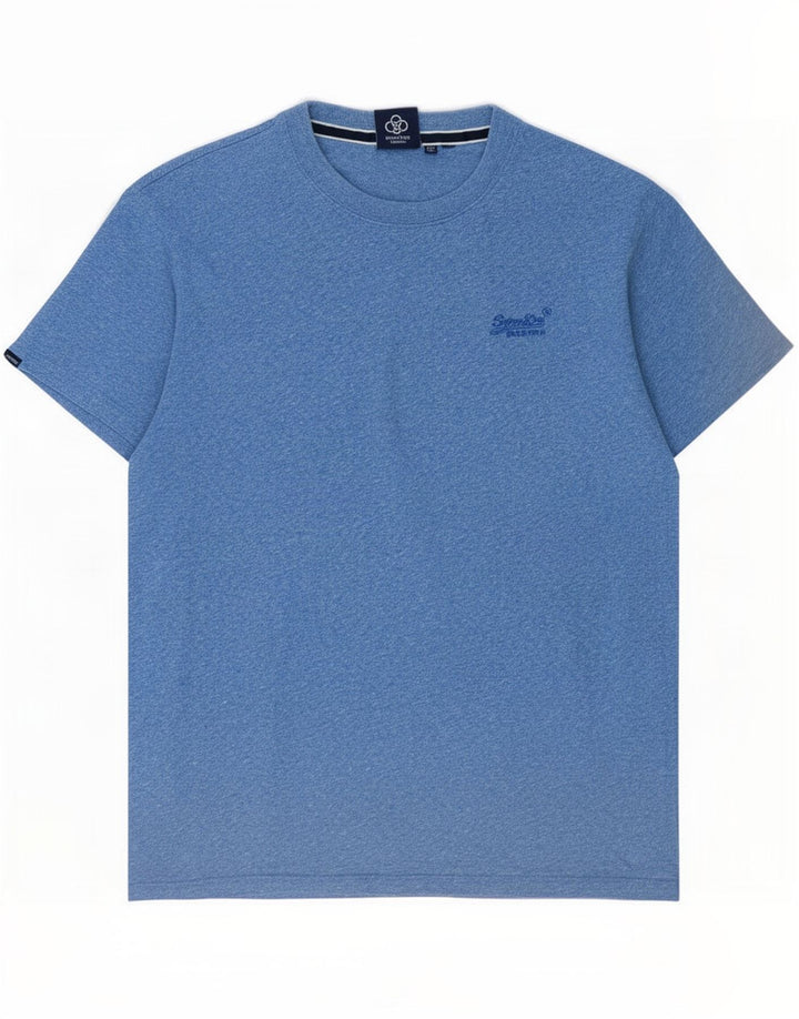 Superdry Homme T-Shirt Top Bleu Moyen Flecked Cotton