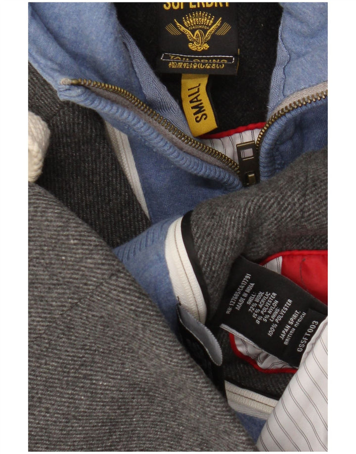 Superdry Veste Blazer à Capuche 2 Boutons Femme UK 10 Petite Laine Grise