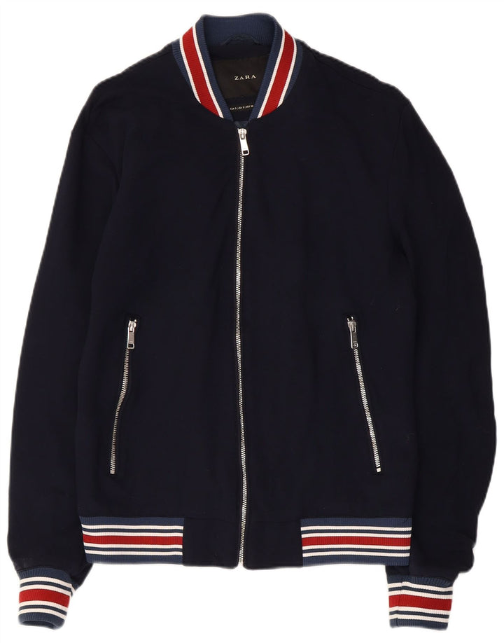 ZARA Veste Bomber Homme UK 36 Small Bleu Marine Viscose