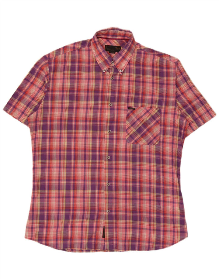 Chemise homme manches courtes Marlboro Classics XL à carreaux roses en coton