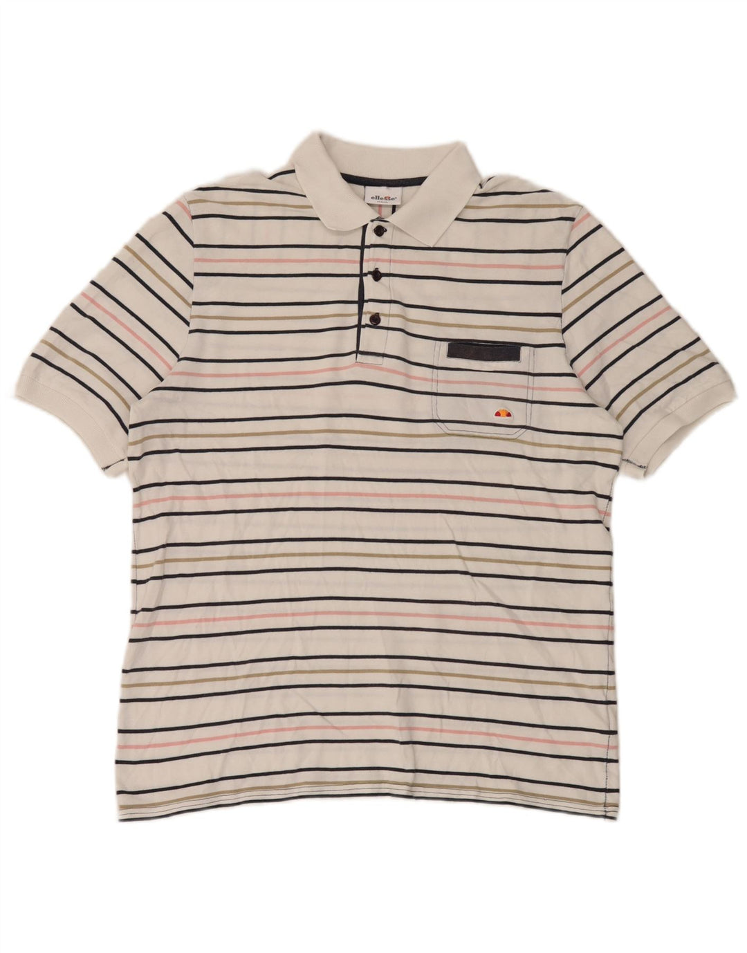 Ellesse Polo Homme Large Blanc Rayé Coton