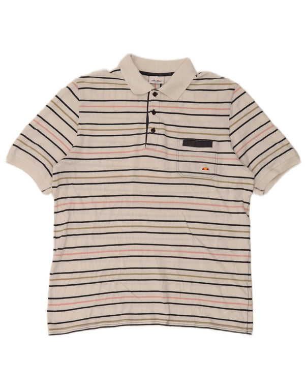 Ellesse Polo Homme Large Blanc Rayé Coton