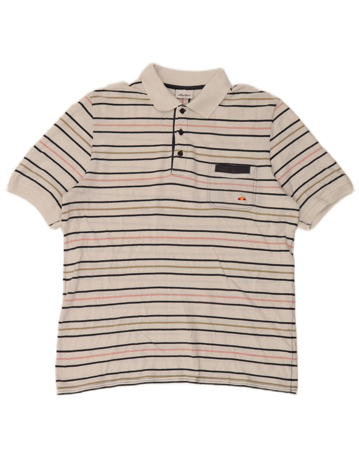 Ellesse Polo Homme Large Blanc Rayé Coton