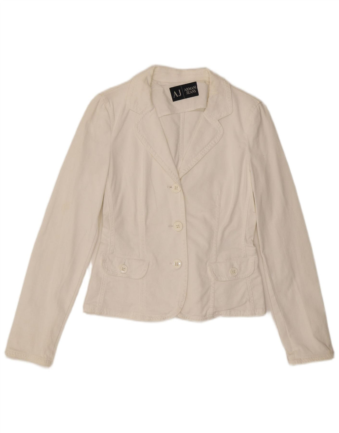 ARMANI JEANS Veste blazer courte à 3 boutons pour femme UK 10 Petit Blanc
