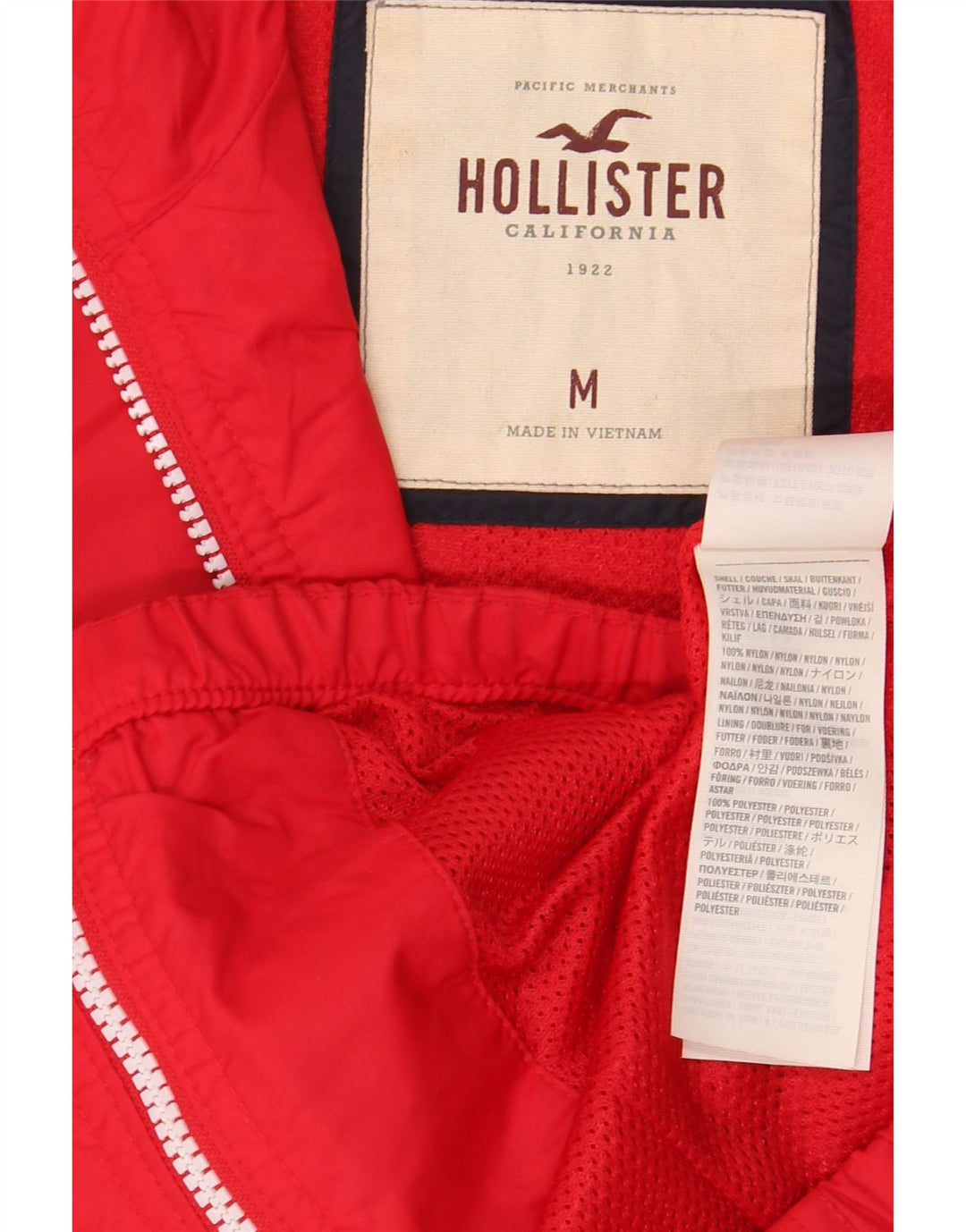 Hollister Veste de pluie à capuche pour femme UK 12 Medium Red Nylon