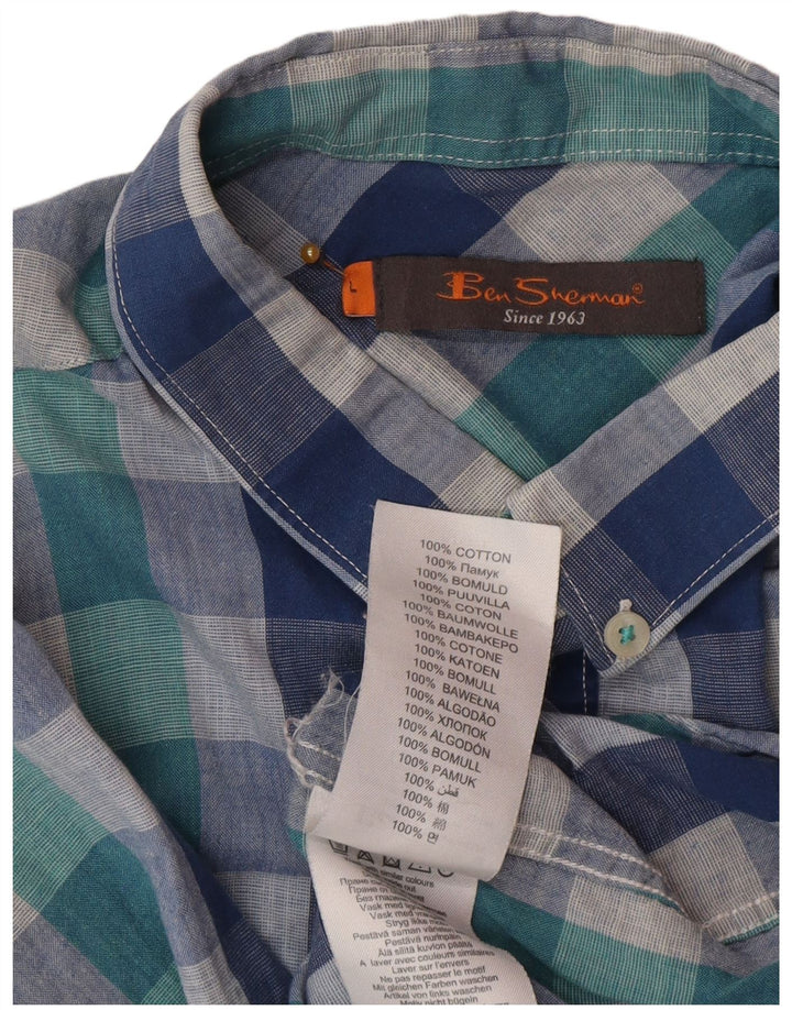 Ben Sherman Chemise à manches courtes pour homme en coton à carreaux bleus