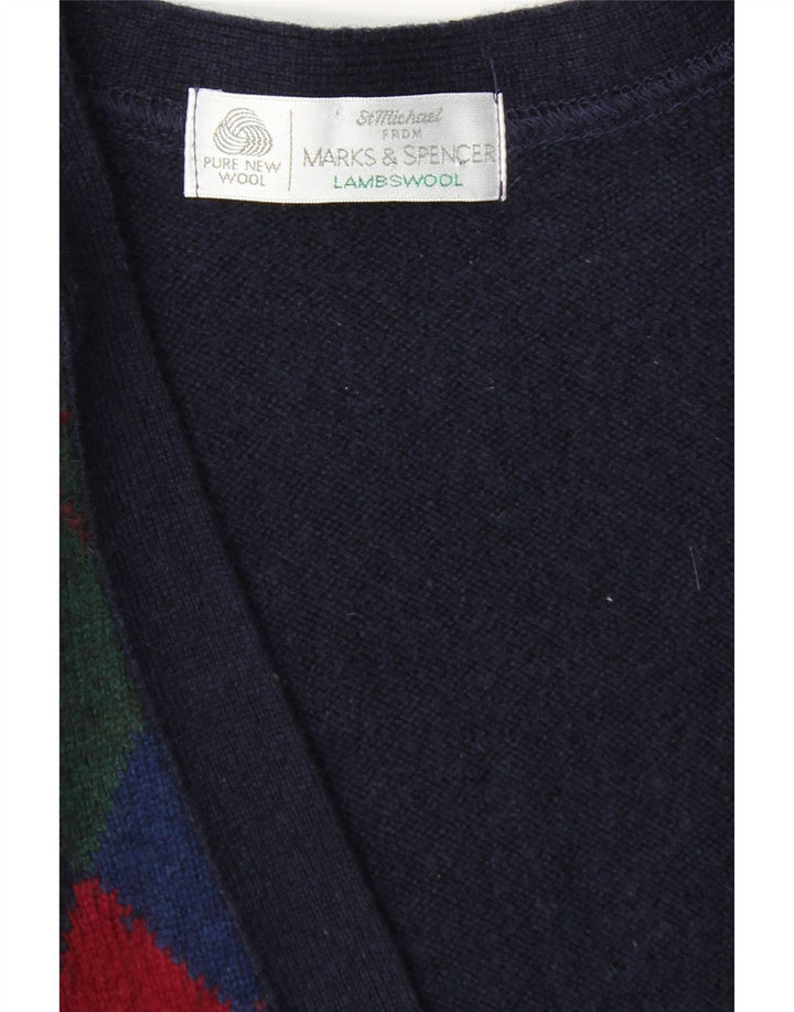 Marks & Spencer Pull Cardigan pour Homme Grand Bleu Marine Argyle/Diamant