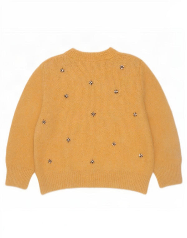Zara Pull court à col rond pour femme UK 10 Petit jaune floral