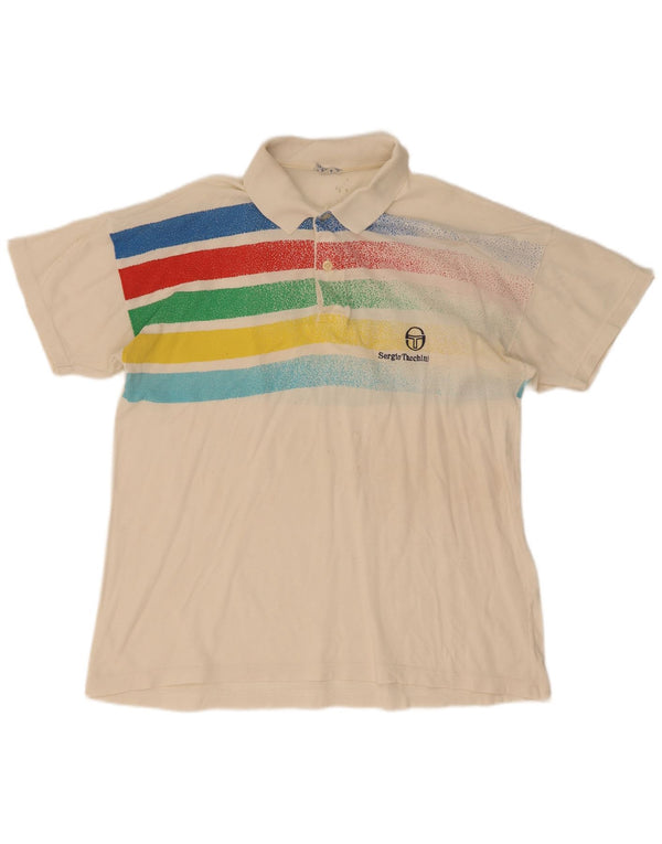 Sergio Tacchini Polo Homme IT 52 Large Coton Rayé Blanc Cassé