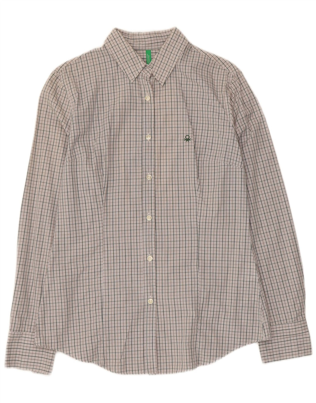 Benetton Chemise Femme UK 14 Large Gris Coton