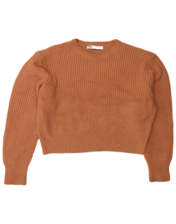 Zara Pull court surdimensionné à col rond pour femme UK 10 Petit Orange