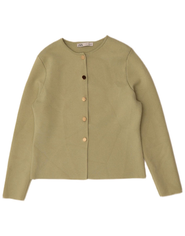 Zara Womens Crop Cardigan Sweater UK 18 XL Green Polyester