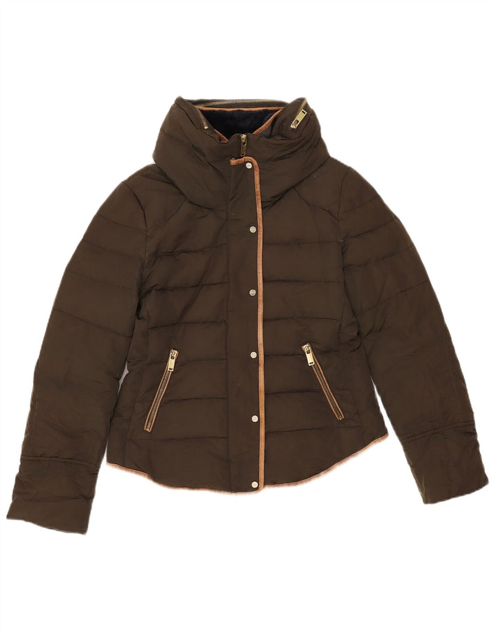 Zara Veste matelassée à capuche pour femme UK 14 Kaki moyen