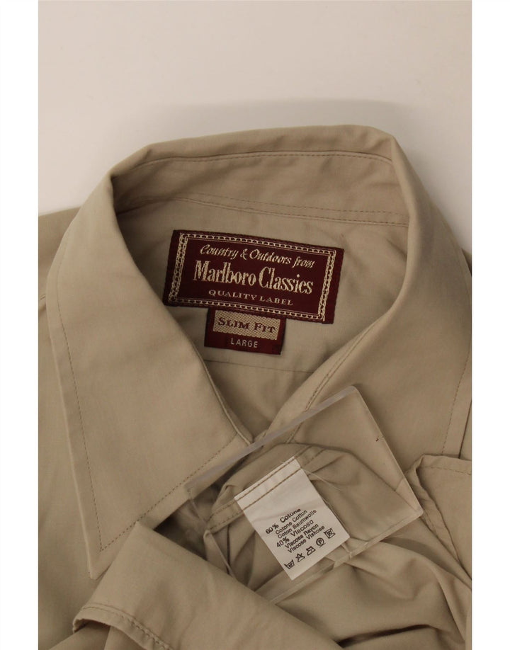 Marlboro Classics Chemise Slim Fit Homme Grand Coton Beige