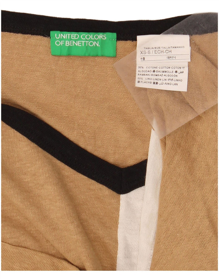 BENETTON T-shirt court surdimensionné pour femme UK 6 XS Beige Colourblock
