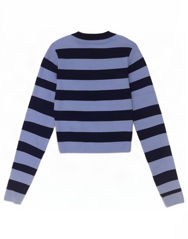 Zara Womens Crop Top Manches Longues UK 8 Petit Bleu Rayé