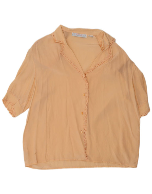vintage Femmes Manches Courtes Chemise Oversize Blouse UK 16 Grande Soie Beige