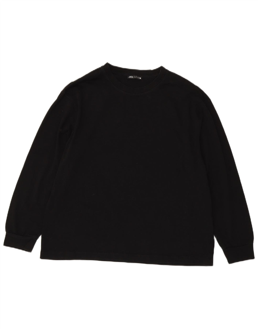 Zara Femme Top Manches Longues UK 16 Large Noir Coton