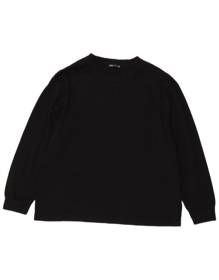 Zara Femme Top Manches Longues UK 16 Large Noir Coton