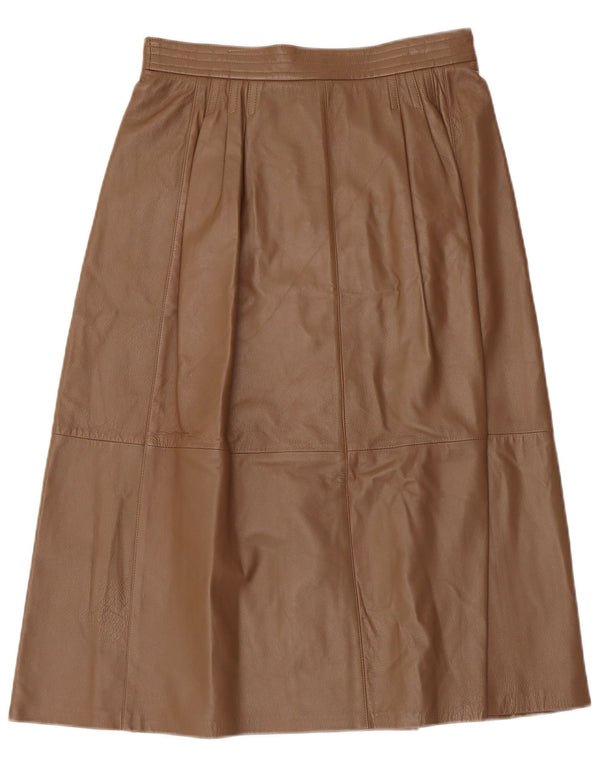 jupe en cuir plissée femme vintage UK 12 Moyen W30 Cuir Marron