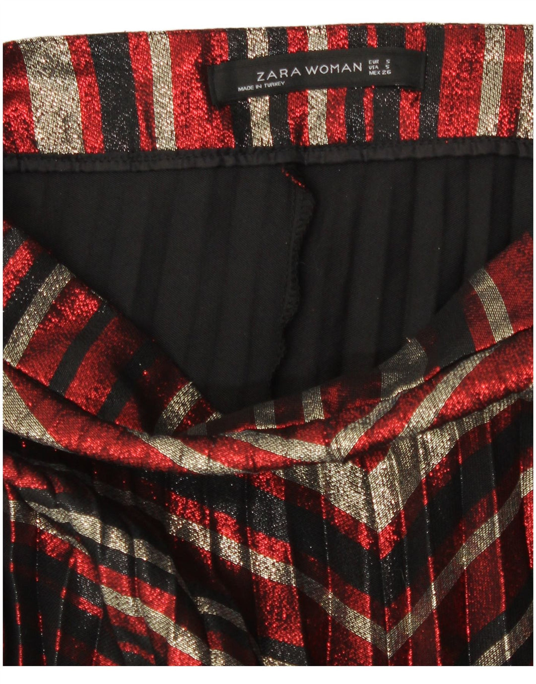 Zara Femme Jupe Plissée Couteau Small W26 Polyester Rayé Multicolore