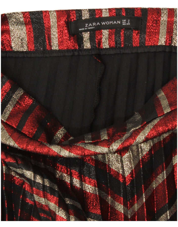Zara Femme Jupe Plissée Couteau Small W26 Polyester Rayé Multicolore