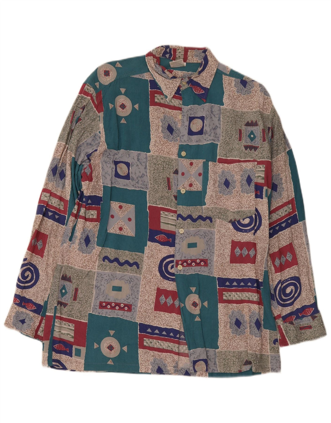 vintage Chemise Homme UK 15 1/2 Moyen Multicolore Patchwork Rétro