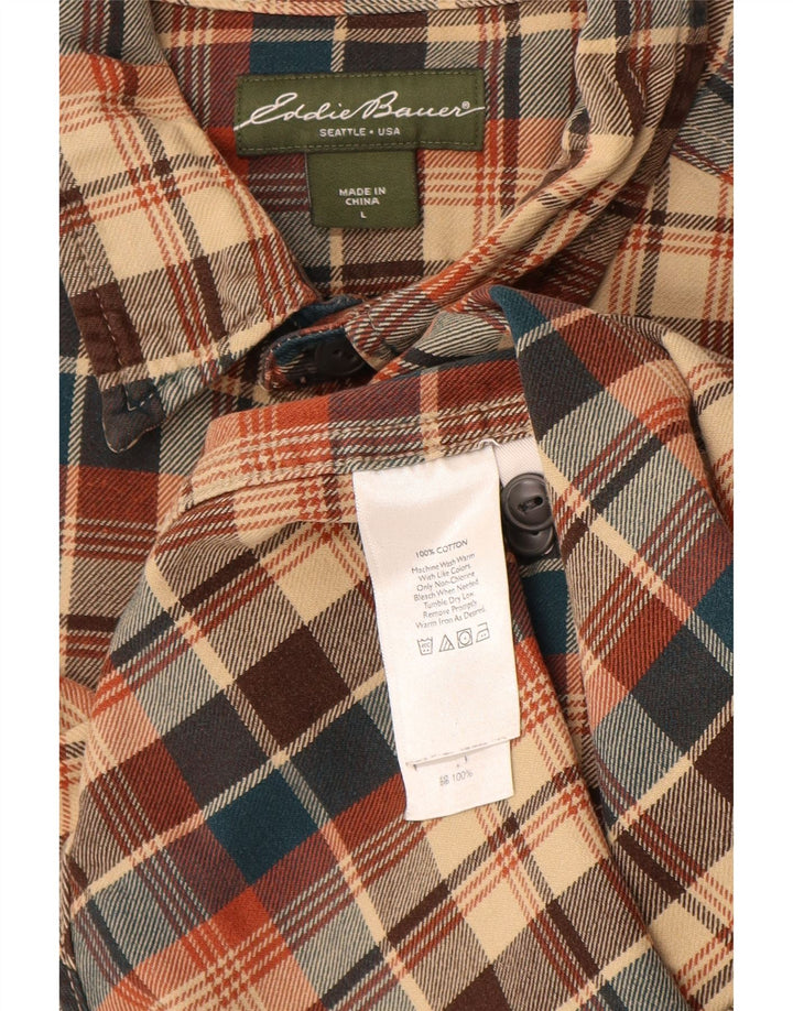 Eddie Bauer Chemise en flanelle pour homme en coton à carreaux beiges