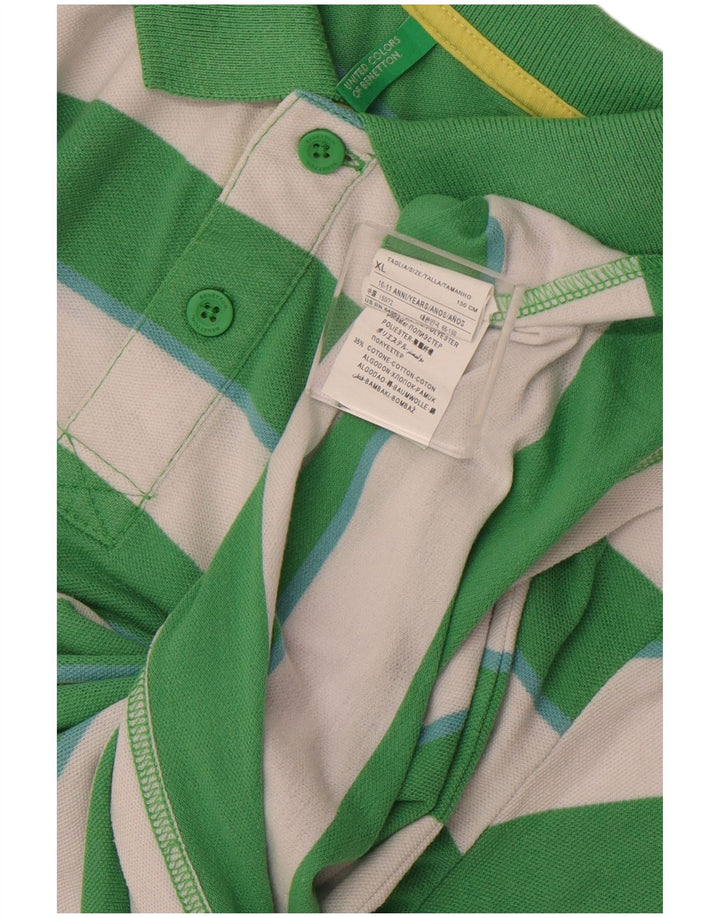 BENETTON Polo Garçon 10-11 ans XL Vert Rayé Polyester