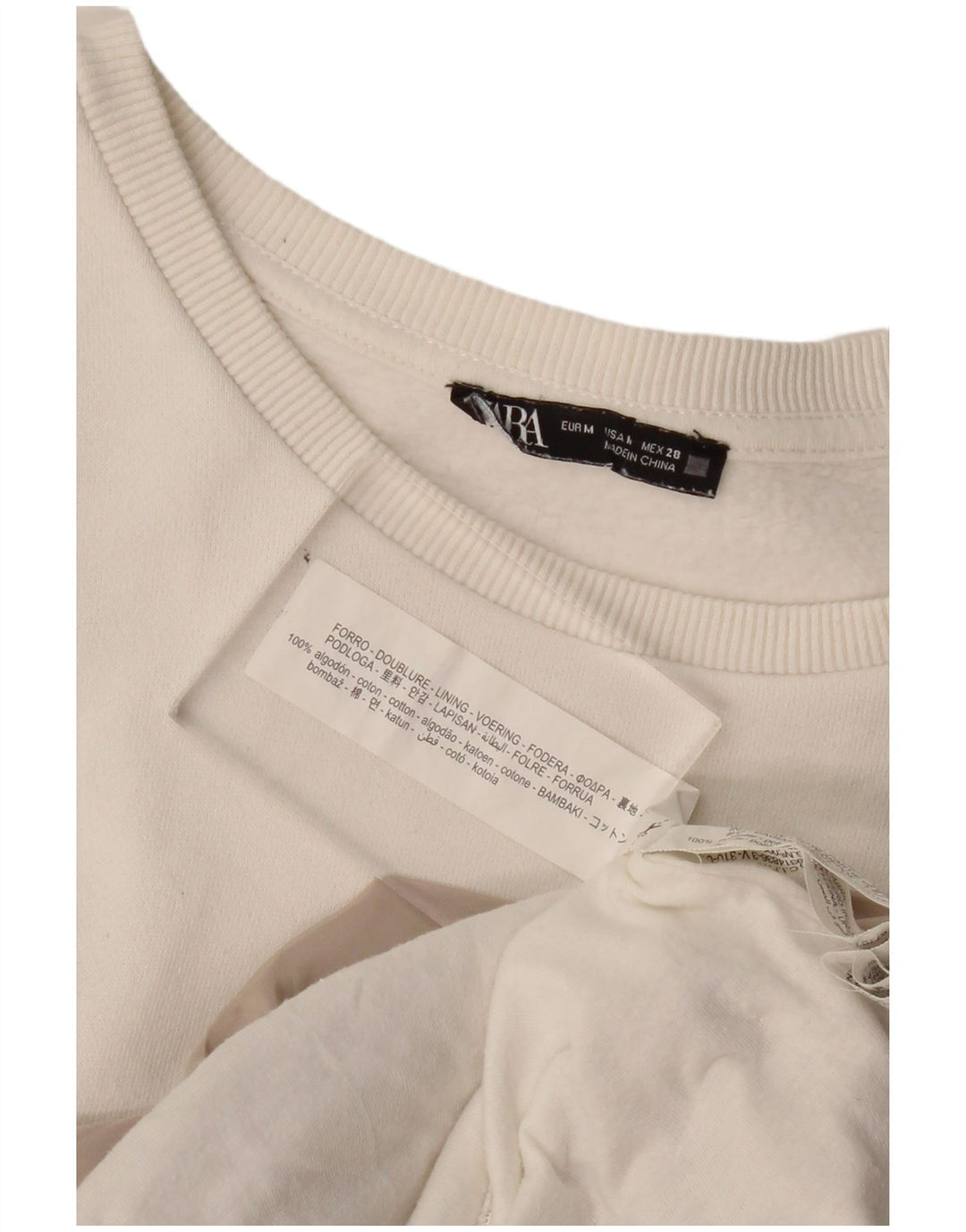 ZARA Femme Sweatshirt Jumper UK 12 Medium Off White Colourblock Coton