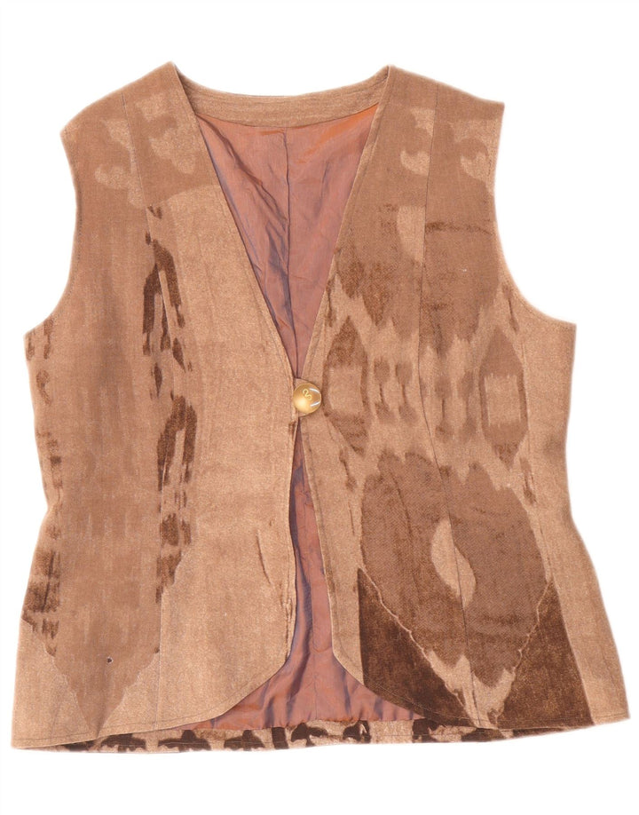 Gilet à motif abstrait vintage pour femme UK 44 Beige moyen