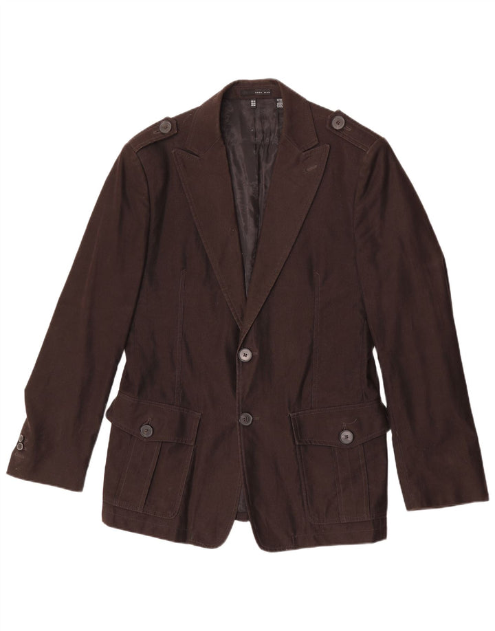 Zara Veste Blazer Militaire 2 Boutons Homme EU 54 XL Coton Marron