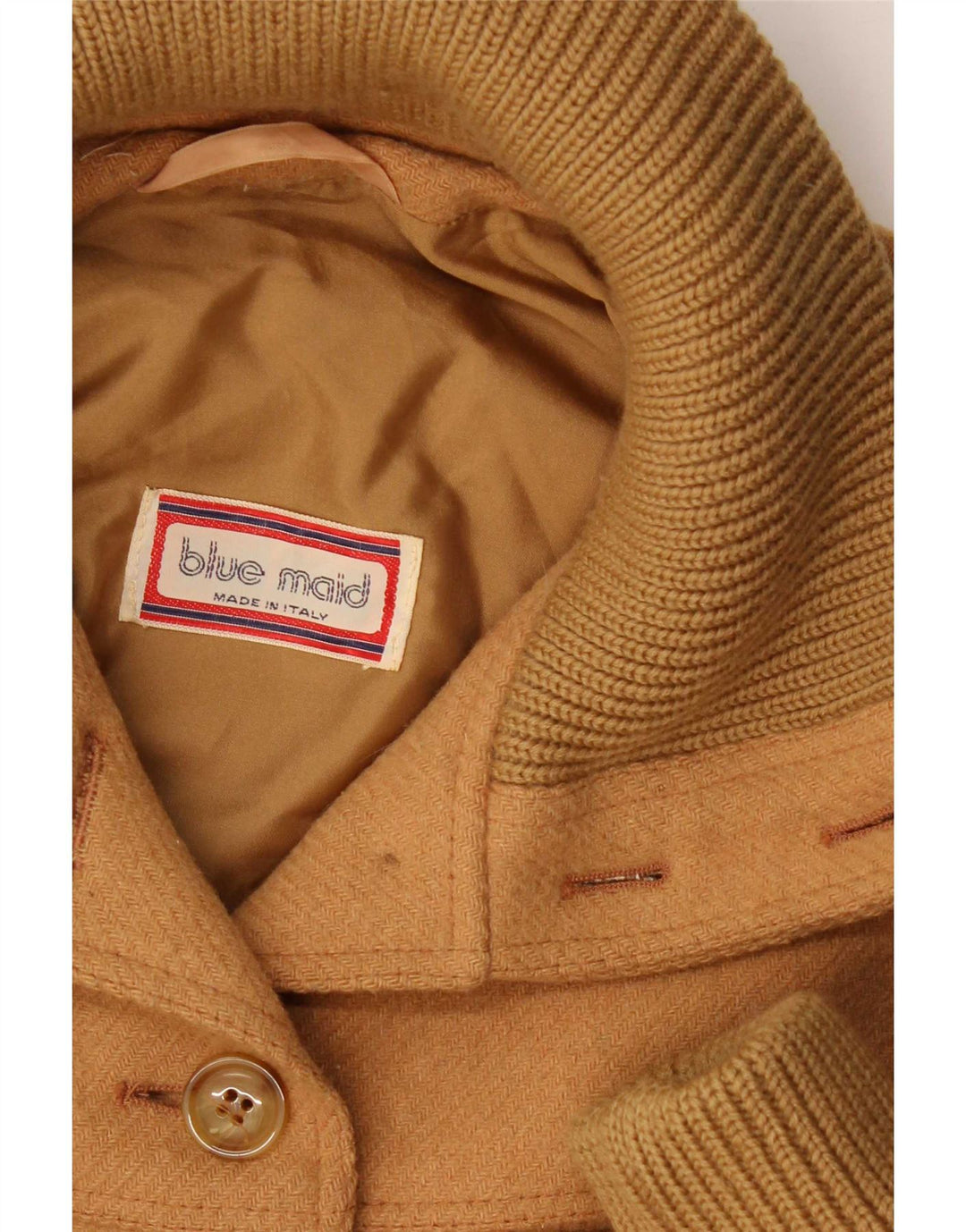 vintage Femme Pardessus UK 14 Laine Beige Moyenne