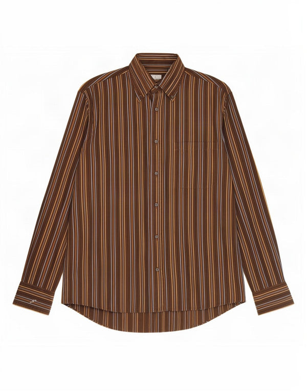 Gattinoni Chemise Homme Taille 39 15 1/2 Coton Rayé Marron Moyen